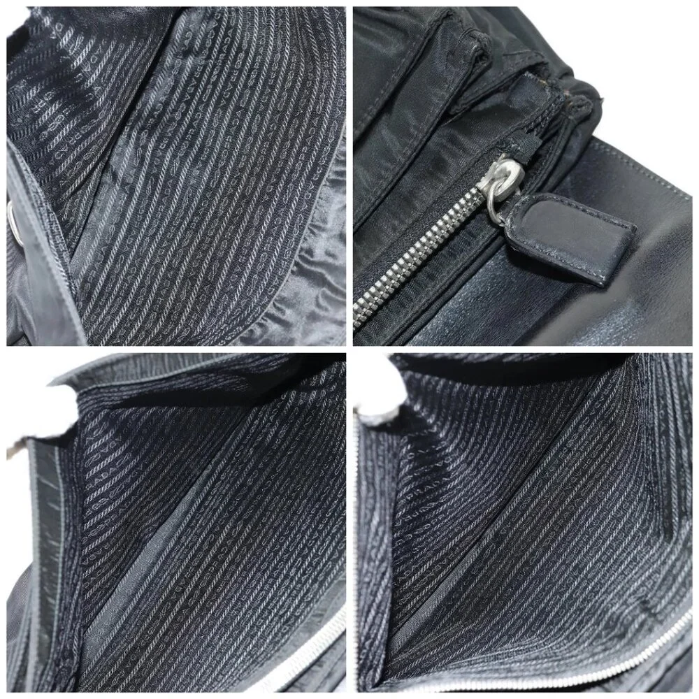 PRADA Business Bag Nylon Leather Black Silver Auth bs31717
